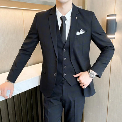 Men's Suit Set – Blazer, Vest & Trousers – British Grid Smart Casual for Business & Weddings