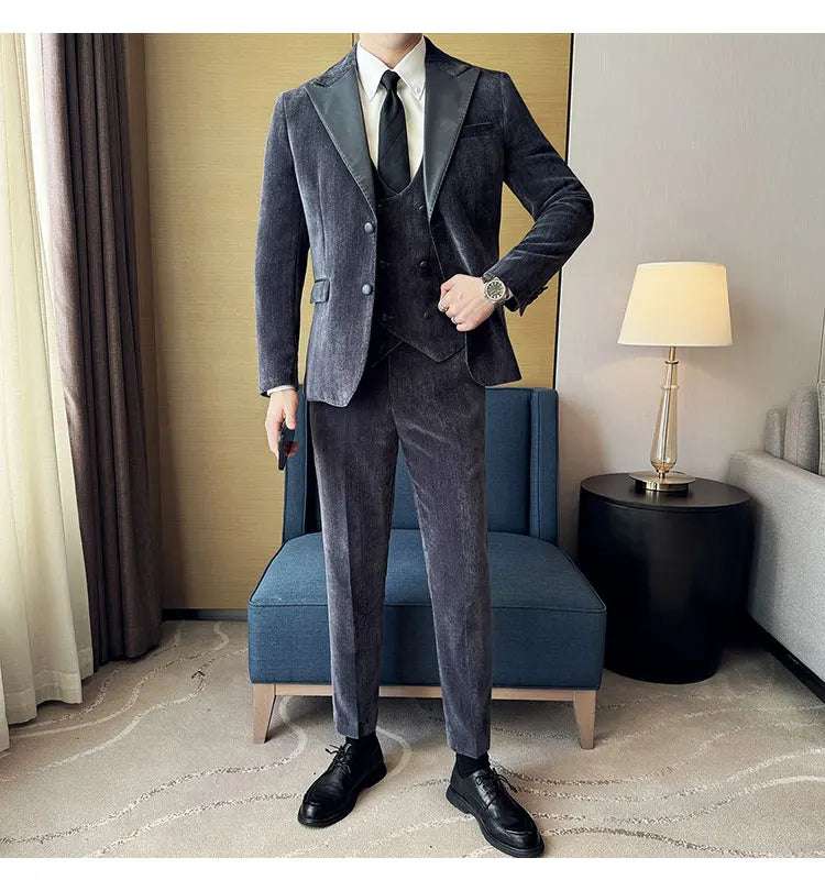 Men's Slim Fit 3-Piece Suit – Smart Casual & Wedding Formal Set