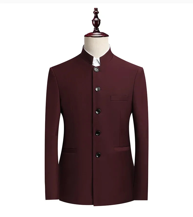 Blazer Men Fashion Gentleman Business Slimming Outdoor Zhongshan Suit Trendy Banquet Host Casual Wedding Stand-up Collar Blazer