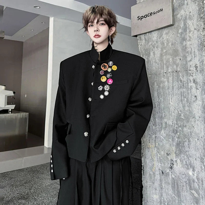 2025 New Handsome Luxury Patchwork Decorate Stand Neck Casual Jacket Men Original Luxury Male Blazer Coat Clothes JY3789