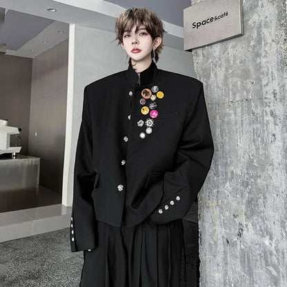 2025 New Handsome Luxury Patchwork Decorate Stand Neck Casual Jacket Men Original Luxury Male Blazer Coat Clothes JY3789