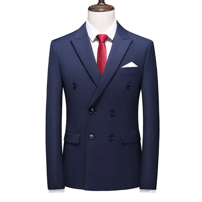 Men's Double Breasted Blazer – Slim Fit Solid Color Formal Jacket for Weddings & Office