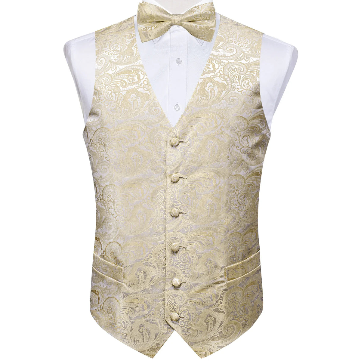 Men's Suit Vest Bow Tie Set – Formal Waistcoat with Necktie and Pocket Square for Weddings