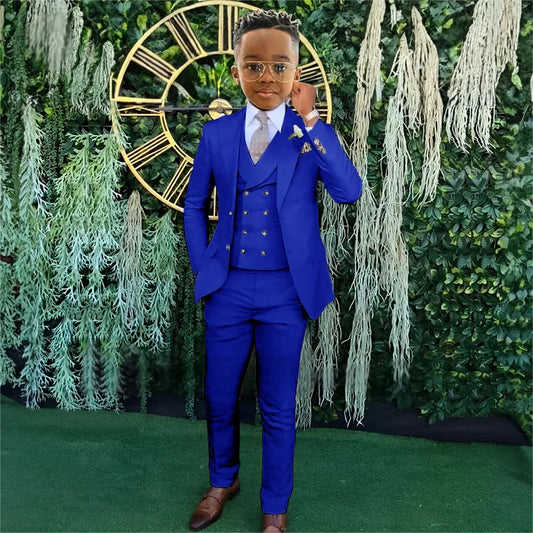 Fashionable Boys Suit Set 3 Pieces Jacket Vest Pants Banquet Party Outfit Elegant Children's Tuxedo Wedding Guest Clothes 2-20T