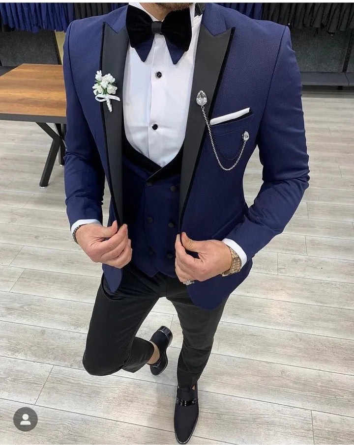 Navy Blue Fashion Design Costume Homme Party Mens Suits Wedding Suits For Men Terno Masculino Slim Fit Tuxedos Groomsman