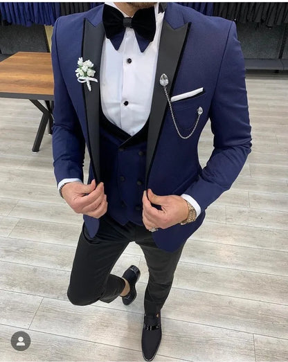 Navy Blue Fashion Design Costume Homme Party Mens Suits Wedding Suits For Men Terno Masculino Slim Fit Tuxedos Groomsman