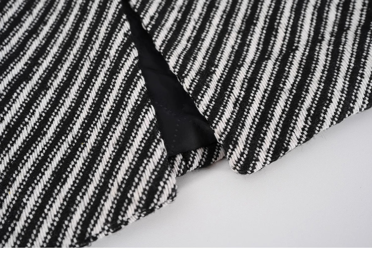 Women's Zebra Stripes Blazer Jacket Vintage Long Sleeve Outerwear Black Gothic Woolen Suit Coat Harajuku Y2k 2000s Clothes Autum