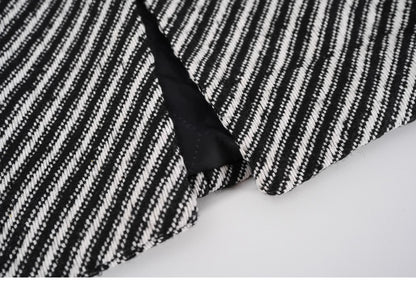 Women's Zebra Stripes Blazer Jacket Vintage Long Sleeve Outerwear Black Gothic Woolen Suit Coat Harajuku Y2k 2000s Clothes Autum