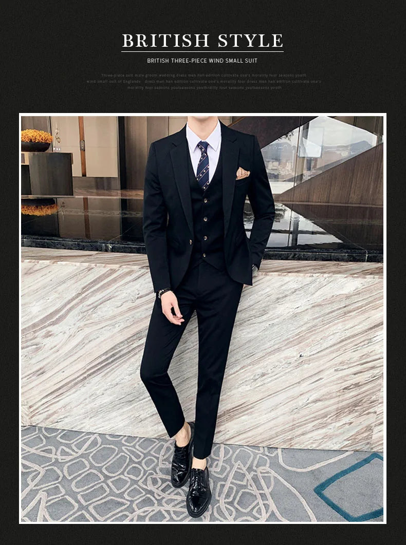Men's 3-Piece Formal Suit Slim Fit Blazer Vest Pants for Wedding Business Smart Casual