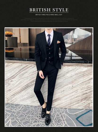 Men's 3-Piece Formal Suit Slim Fit Blazer Vest Pants for Wedding Business Smart Casual