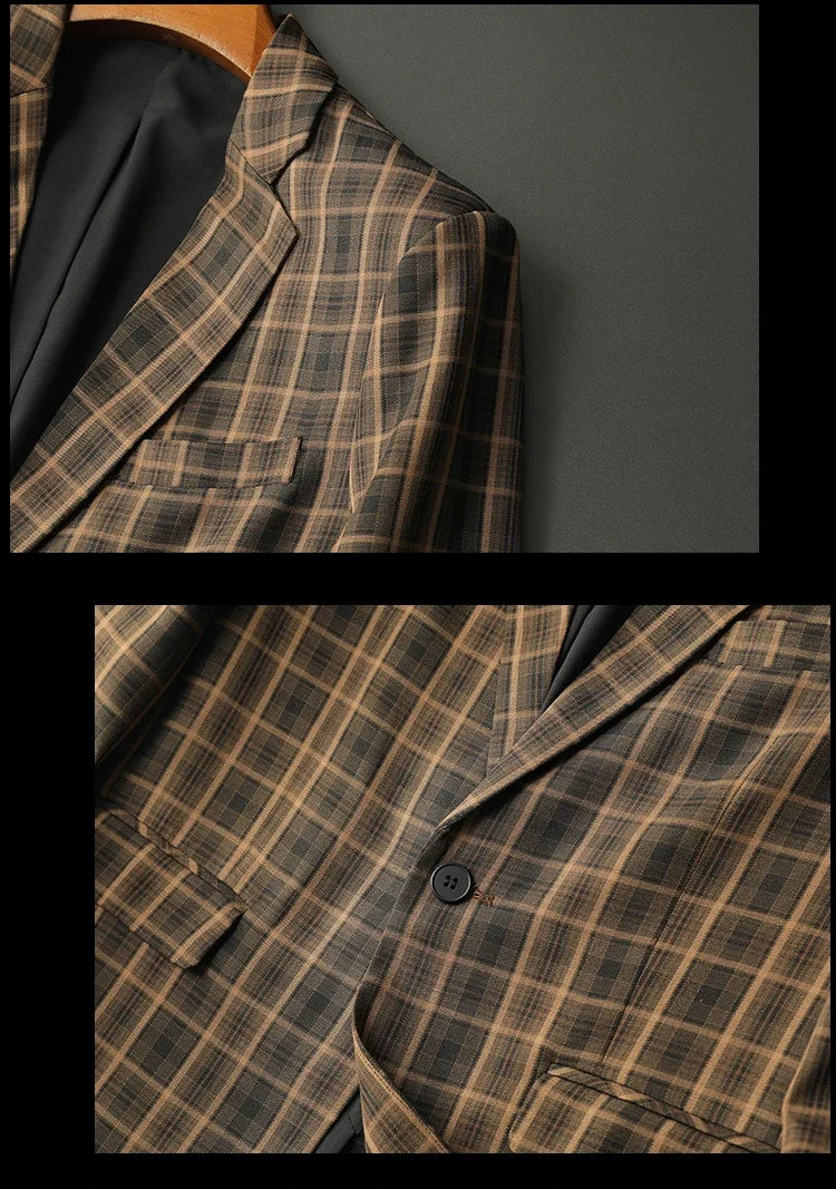 2025 Spring Classic Checkered Suit Jacket Men High End Business Casual Blazers Streetwear Social Wedding Groom Dress Blazer
