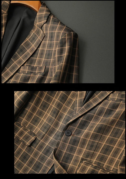 2025 Spring Classic Checkered Suit Jacket Men High End Business Casual Blazers Streetwear Social Wedding Groom Dress Blazer