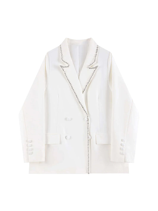 Women's White Oversize Blazer Jacket OL Style Suit Coat Y2k Harajuku Long Sleeve Oversize Outerwear 2000s Vintage Clothes Autum