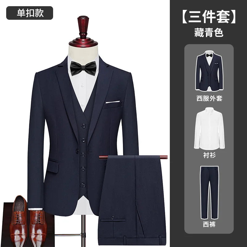Men's 3-Piece Slim Fit Suit – Single Breasted Blazer, Vest & Pants for Business, Wedding & Smart Casual Wear