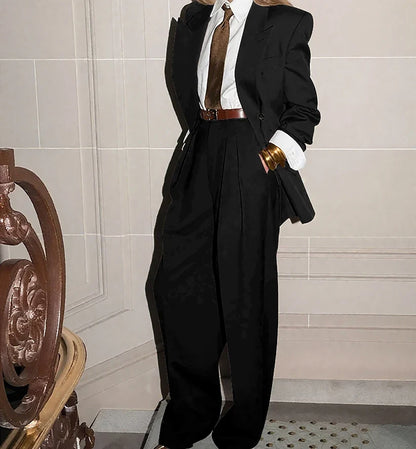 Custom Made Female Chic Business Suit Double-breasted Peaked Lapel 2 Pieces(Jacket+Pants) Unisex Casual Formal Oversized Blazer