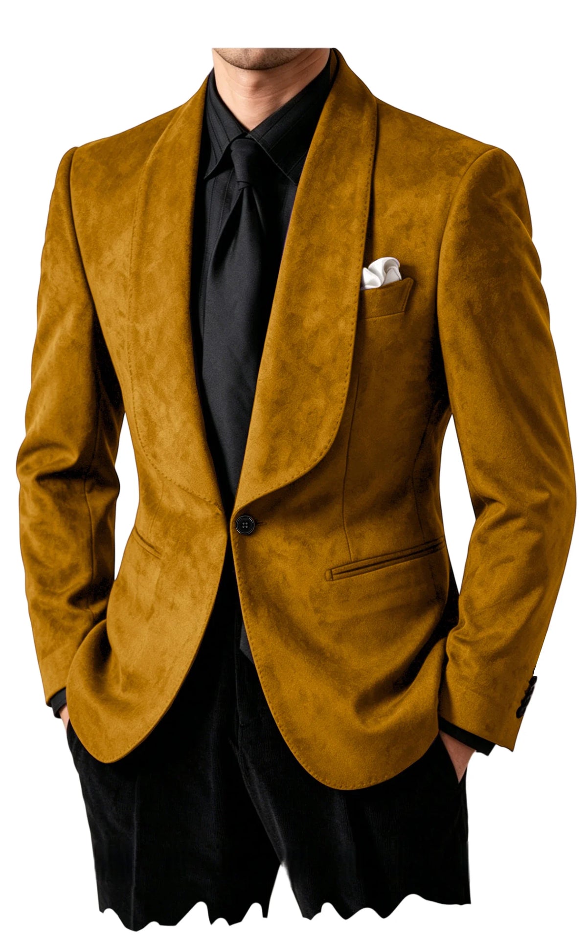 Luxury Men's Faux Suede Blazer Shawl Lapel 1 Button Slim Fit Tuxedo Jacket Business Casual For Wedding Party Prom Suit Coat