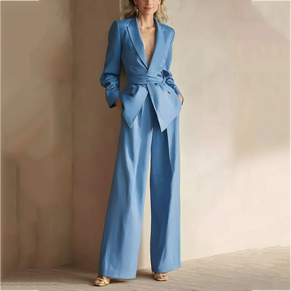 Casual Women's Suit Straight Peak Lapel Fashion Outfit with Belt Solid Color High Quality Office Meeting Female Daily Set