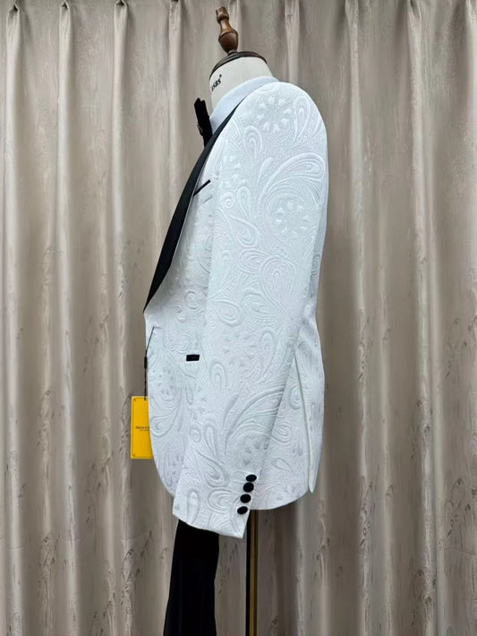 Elegant Man Jacquard Suit Set 3 Pieces Wedding Groom Sets High Quality Shawl Lapel Suits Host Costumes Handsome Tuxedo For Party