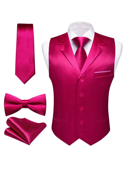 Men's Satin Vest Set with Tie, Bowtie & Pocket Square – Slim Fit for Weddings & Formal Occasions