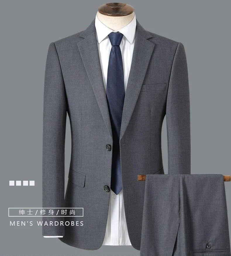 Men's Smart Casual 2-Piece Suit Set – Single Breasted Blazer and Trouser for Travel and Business