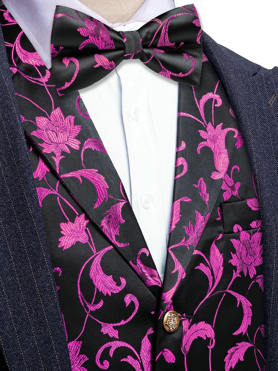 Men's Red Jacquard Floral Vest Notched Lapel Collar – Formal Waistcoat & Bowtie Set