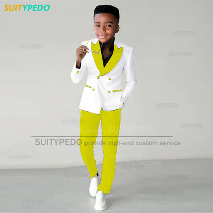 Fashion Children Suit Sets Luxury Wedding Party Flower Boys Slim Fit Costumes Graduation Ceremony Formal Blazer Pants Two Pieces