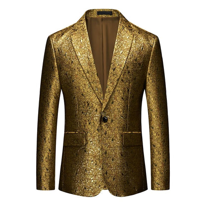 Men's Jacquard Blazer Slim Fit Single Breasted Smart Casual & Formal Wedding Jacket