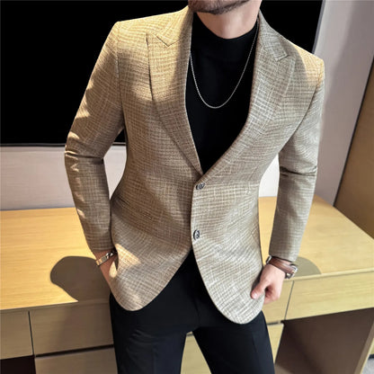 Men's Smart Casual Blazer – Vintage Coin Check Pattern – Brown & White Grey – Shopping & Office Wear