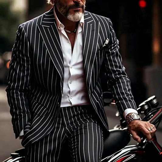 Classic Men's Striped 2 Piece Suits Notched Lapel Slim Fit Formal Dress Blazer Jacket Pants Business Wedding Party Prom Tuxedo