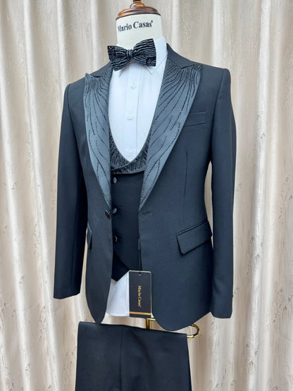 Classy Formal Man Suit Set 3 Pieces Wedding Groom Sets Handsome Peak Lapel Men's Slim Fit Tuxedo Business Party Wear S-3XL