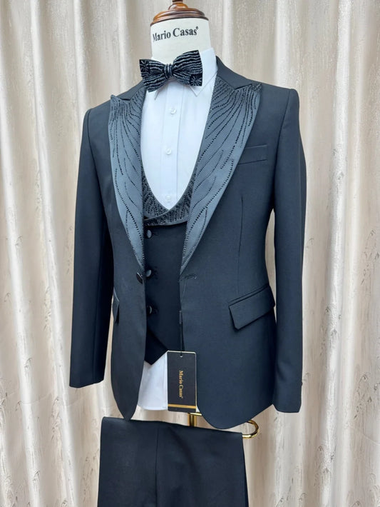 Classy Formal Man Suit Set 3 Pieces Wedding Groom Sets Handsome Peak Lapel Men's Slim Fit Tuxedo Business Party Wear S-3XL