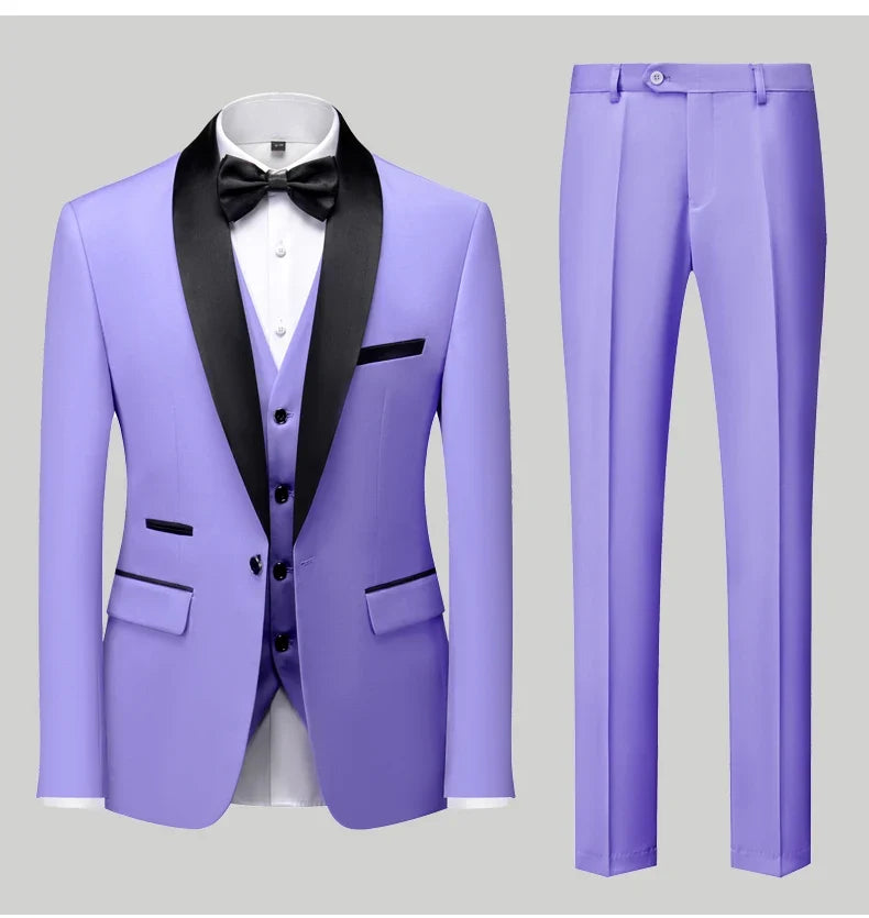 Men's Slim Fit Formal Suit Set – Blazer, Vest & Pants for Weddings & Parties