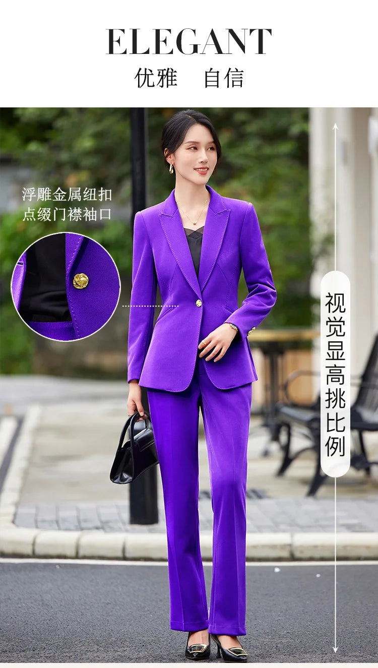 Office Ladies Formal Pant Suit 2 Piece Set Women Green Khaki Red Female Long Sleeve Business Work Wear Blazer Jacket And Trouser