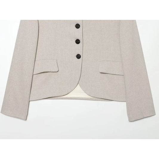 Fashion Women Straight Cut Linen Blazers with Darts New in Lapel Collar Long Sleeves Blazers with Shoulder Pads and Flap Pockets