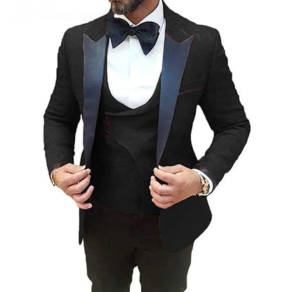 Trajes De Hombre Coat Pants Suits For Men Black Floral Peaked Lapel  Formal Dress Tuxedo Groom Wedding Suits For Men