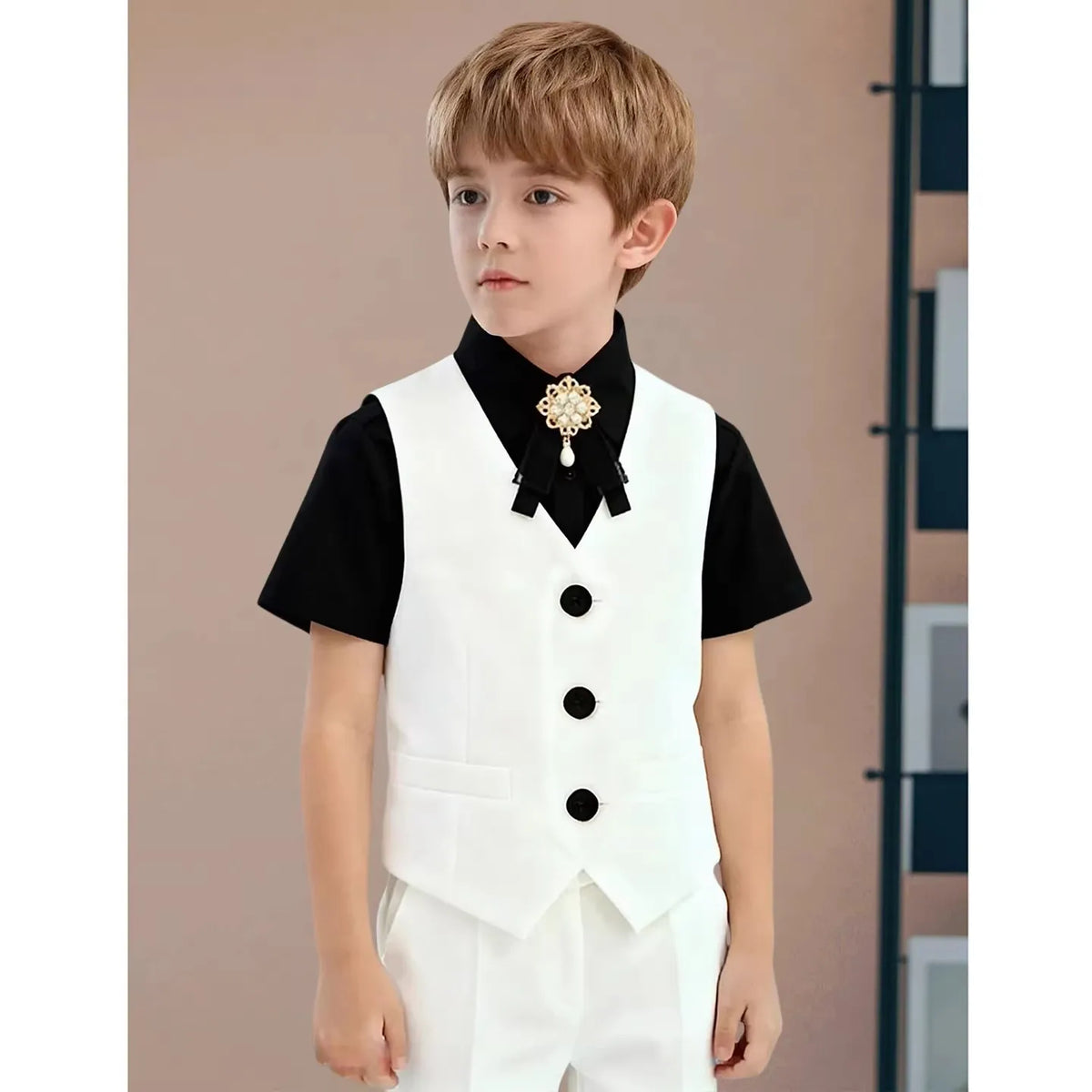 Boys Pure White Suit Set Kids Wedding Birthday Ceremony Party Performance Costume Childre's Piano Performance Costume