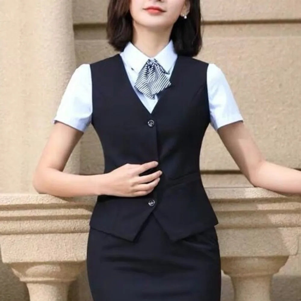 Fashion Business Vest Coat Plus Size V Neck Formal Office Ladies Vest Sleeveless Solid Color Slim Fit Women Vest Daily