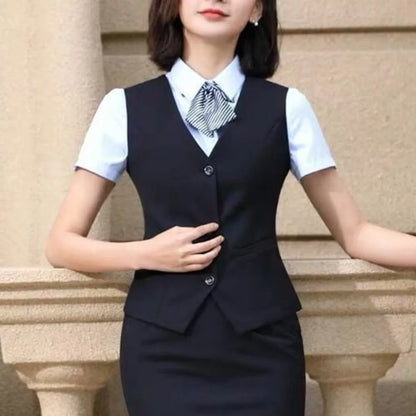 Fashion Business Vest Coat Plus Size V Neck Formal Office Ladies Vest Sleeveless Solid Color Slim Fit Women Vest Daily