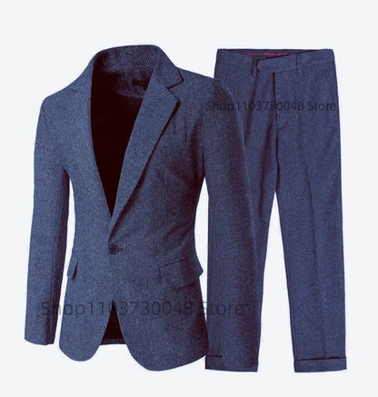2 Piece Gray/Brown Herringbone Winter Suit for Men Wool Tweed Slim Fit Formal Groom Wedding Tuxedo Sets Office Business Suits