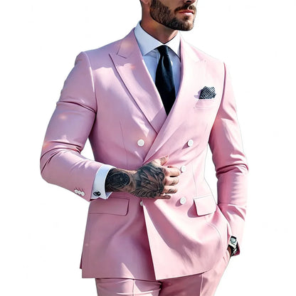High Quality Brown Men Suits Double Breasted Bespoke Wedding Suit Peaked Lapel Formal Blazer Slim Fit  Groom Dress
