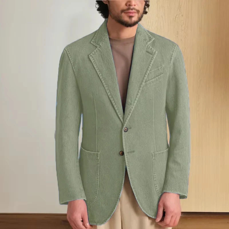 Men's Stretch Denim Blazer Classic Fit Notch Lapel 2 Button Suit Jacket Soft Breathable Business Casual Sport Coat For Spring