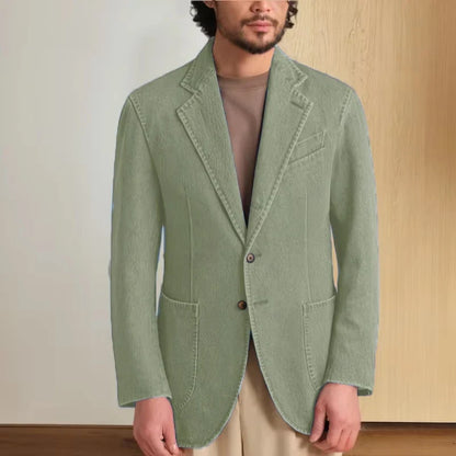 Men's Stretch Denim Blazer Classic Fit Notch Lapel 2 Button Suit Jacket Soft Breathable Business Casual Sport Coat For Spring