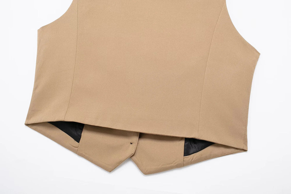 Cropped Formal Vests Woman Office Sleeveless Women's Suit Vest Summer Button Black White Short Vest Casual Working Vest
