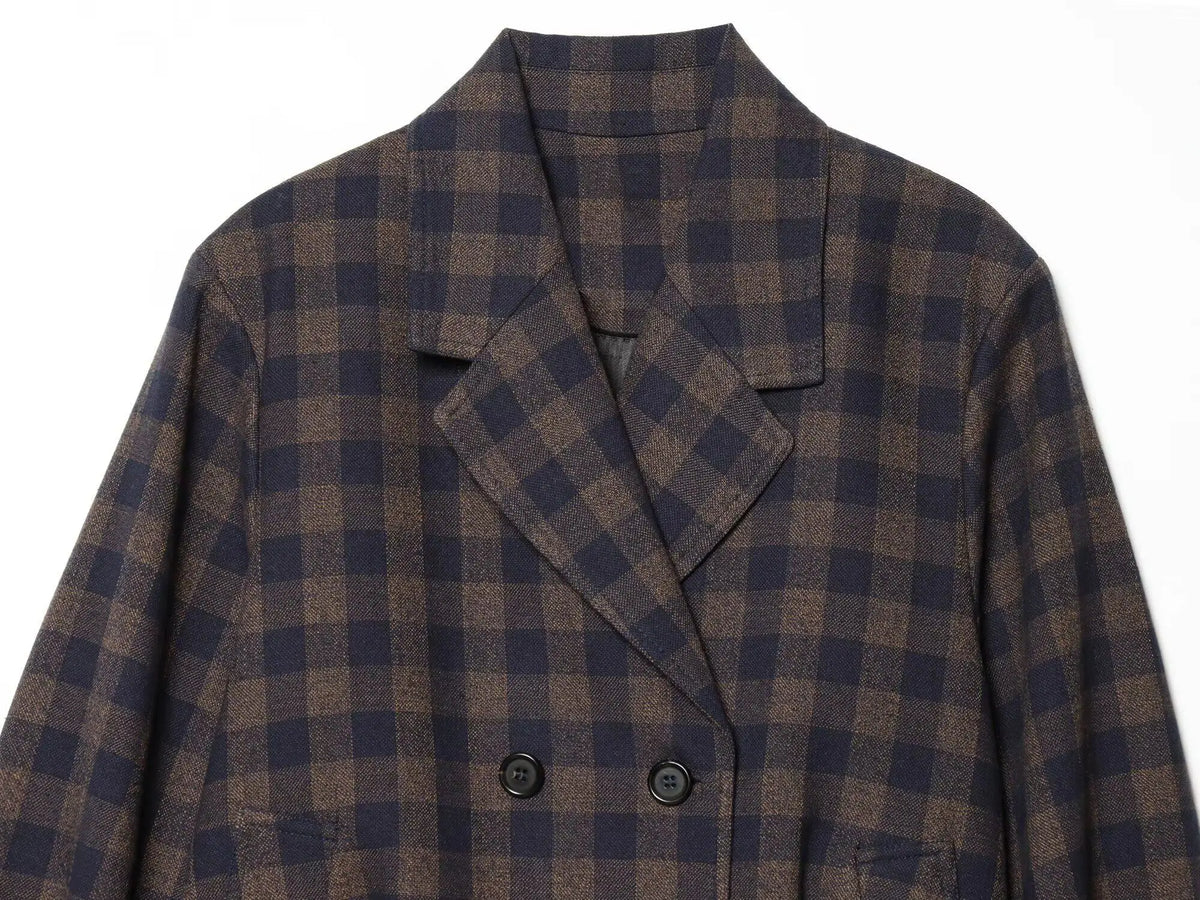 Women Brown Plaid Jacket Coat Vintage Harajuku Streetwear Long Sleeve Blazer Jacket Outerwear 2000s Clothes Spring Autumn 2026