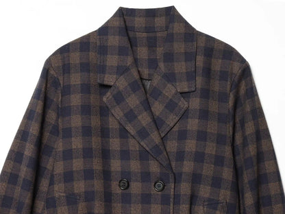 Women Brown Plaid Jacket Coat Vintage Harajuku Streetwear Long Sleeve Blazer Jacket Outerwear 2000s Clothes Spring Autumn 2026
