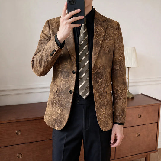 Men's Paisley Blazer Smart Casual Single Breasted Suit Jacket for Autumn Winter