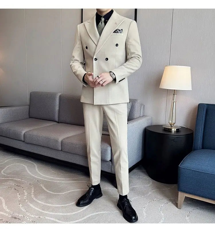 Men's Tuxedo Suit 3 Piece Set Slim Fit Bead Decoration One Button for Wedding Groom & Dinner