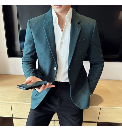 Autumn Winter New Woolen Slim Fit Suit Coat Men Fashion Casual Business Social Party Dress Men's Suit Jackets Tailcoats 4XL-M