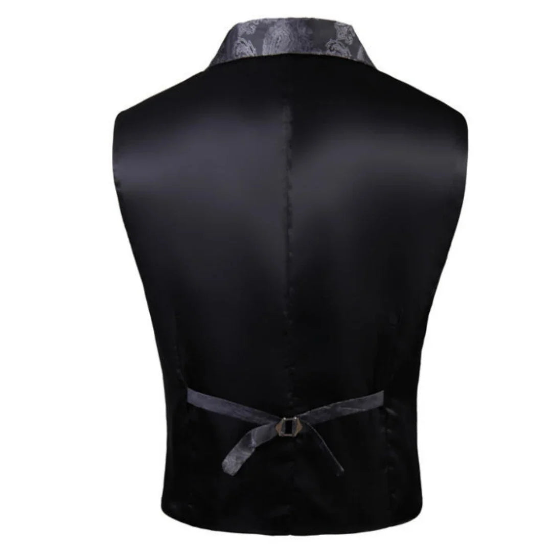 Men's Vest Blue Retro Jacquard Pattern Single Button V-Neck Waistcoat for Wedding & Formal Occasions