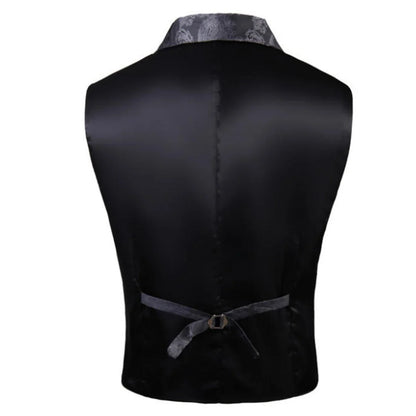 Men's Vest Blue Retro Jacquard Pattern Single Button V-Neck Waistcoat for Wedding & Formal Occasions